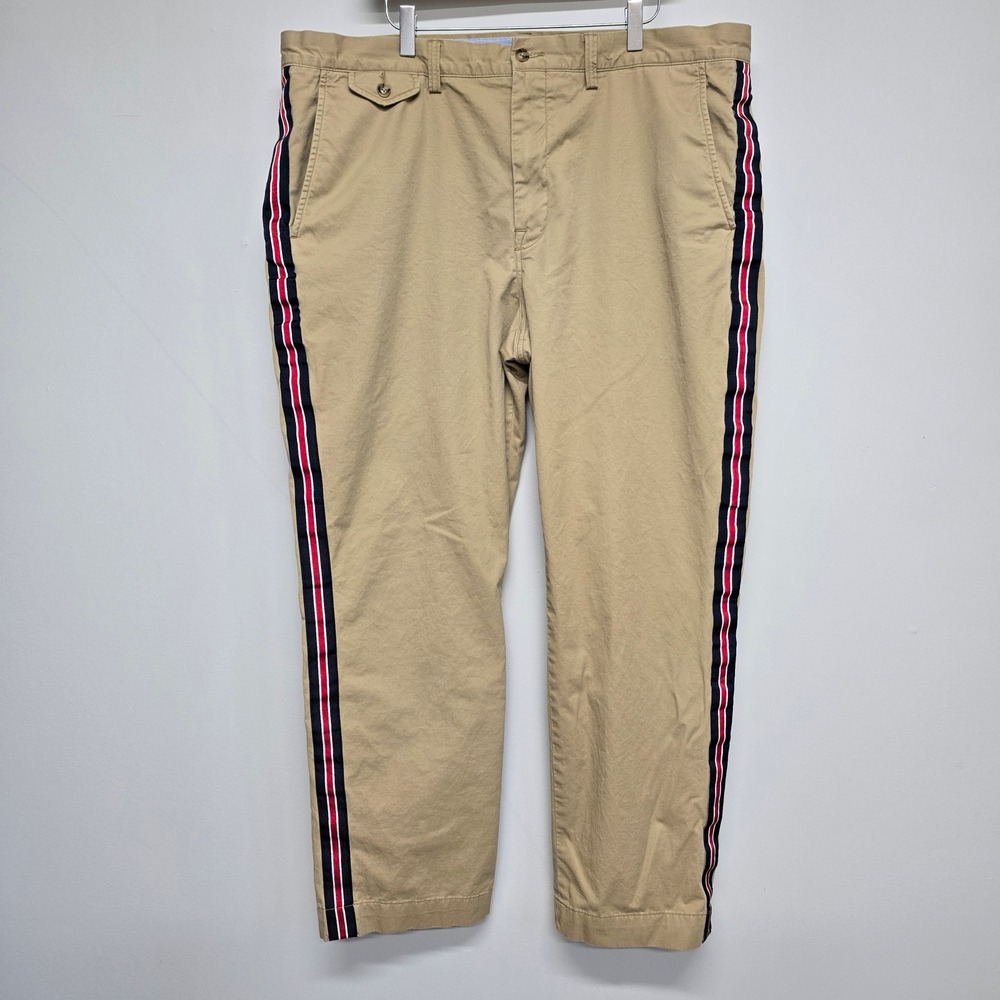 Polo Ralph Lauren Stretch Straight Chino Mens 40/30 Tan Side Stripe Preppy
